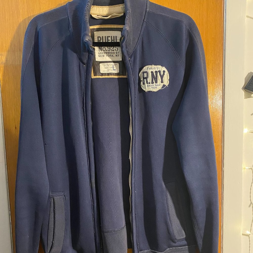 Ruehl No. 925 Navy Distressed Zip Up Vintage L